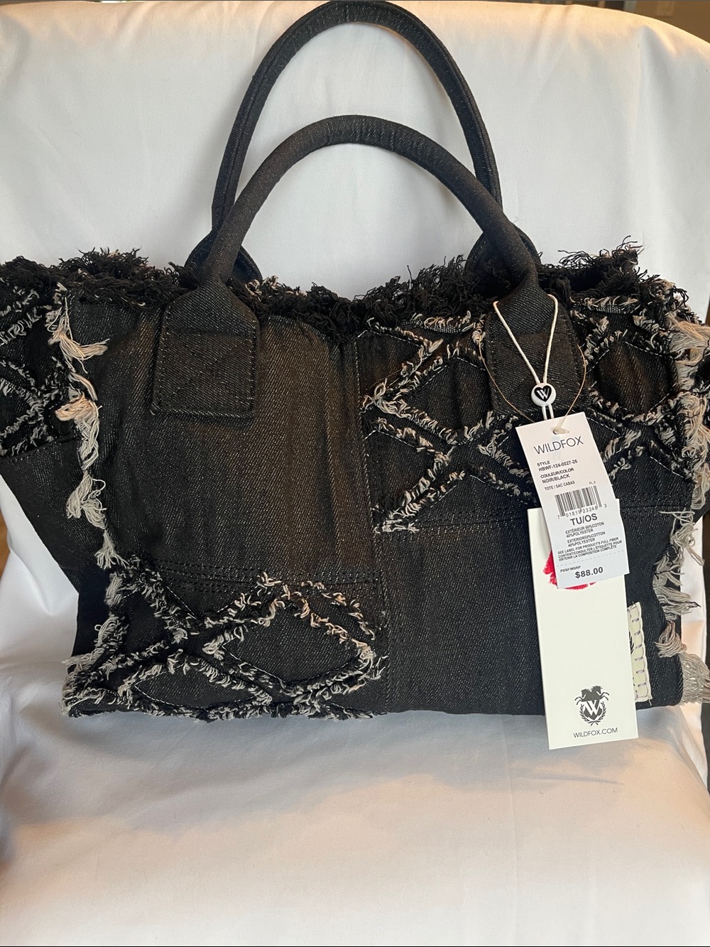 Wildfox Black Tote with Frayed Trim and Crossbody Strap